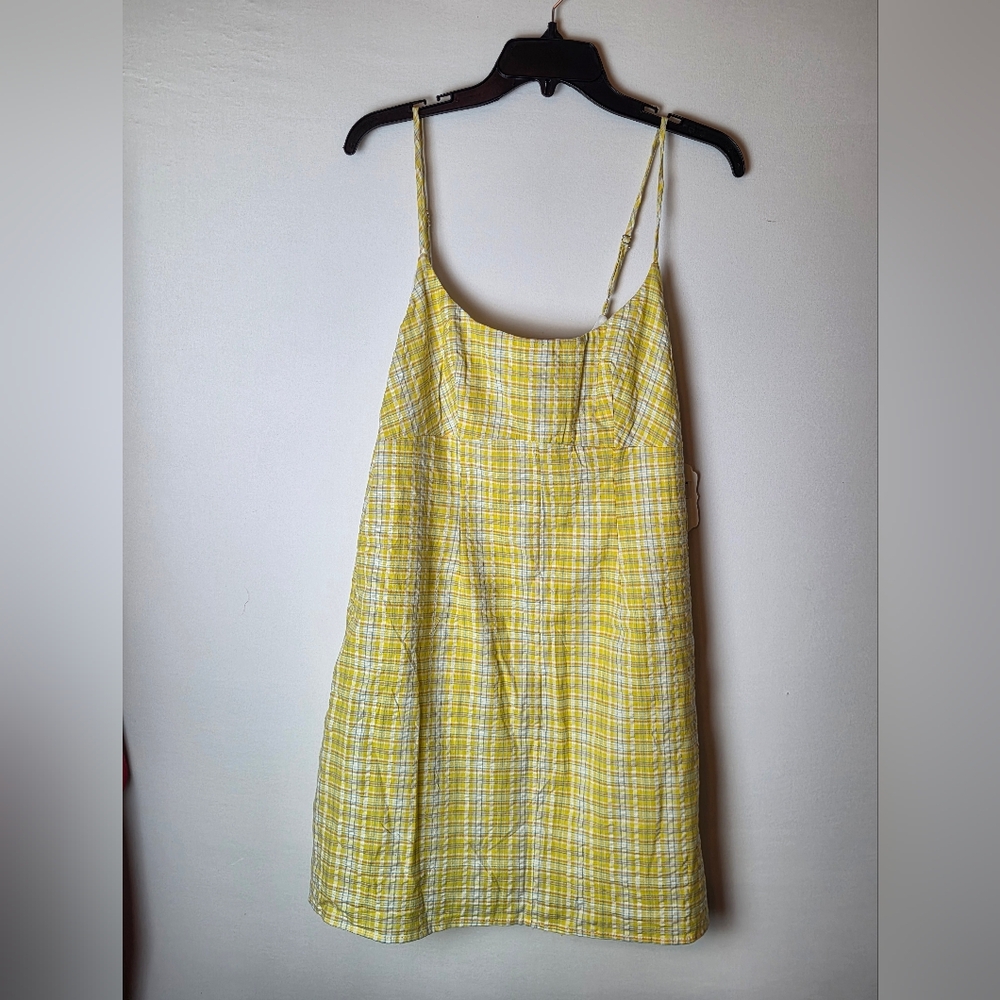 Altar'd State Yellow Plaid Mini Dress Size L *NWT*